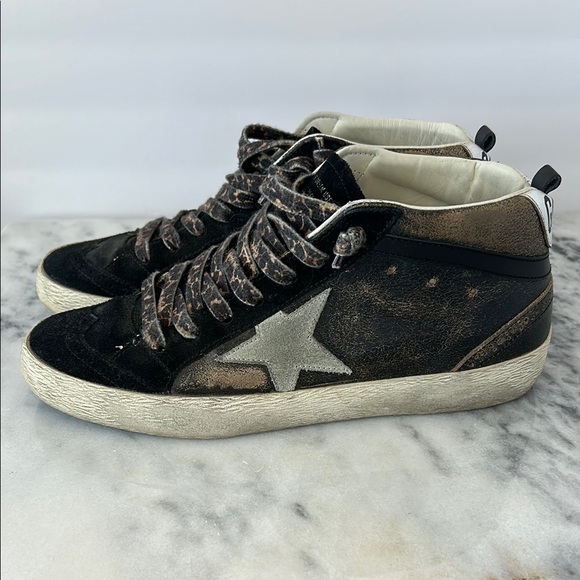 Golden Goose Mid Star Black and Tan Sneakers with Leopard laces |39/8 - Picture 2 of 10